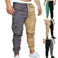 thumbnail image 1 of Jacenvly New Cargo Pants for Men Summer Color Matching Elastic Waist Drawstring Pocket Overalls Trousers Mens Sweatpants Green Sport Pants Men, 1 of 9