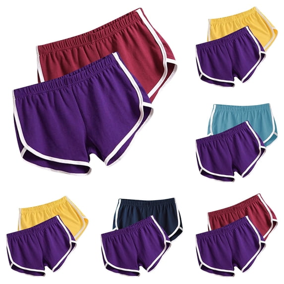 Jacenvly New Casual Shorts for Women 2Pcwomen Summer Sports Shorts Workout Yoga Shorts Active Shorts Soft Satiny Elastic High Waistleisure Athletic Shorts Women Wine