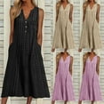 thumbnail image 1 of Jacenvly New Casual Summer Dresses for Women Fashion Sleeveless V-Neck Button Striped Print Pocket Maxi Dress Lightweight Loose Dresses for Women Pink, 1 of 6