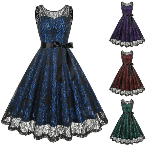 Jacenvly New Cocktail Dresses for Women European and Round Neck Lace Sleeveless Cocktail Halloween Dress Evening Gown Women Formal Dresses Purple Xxl