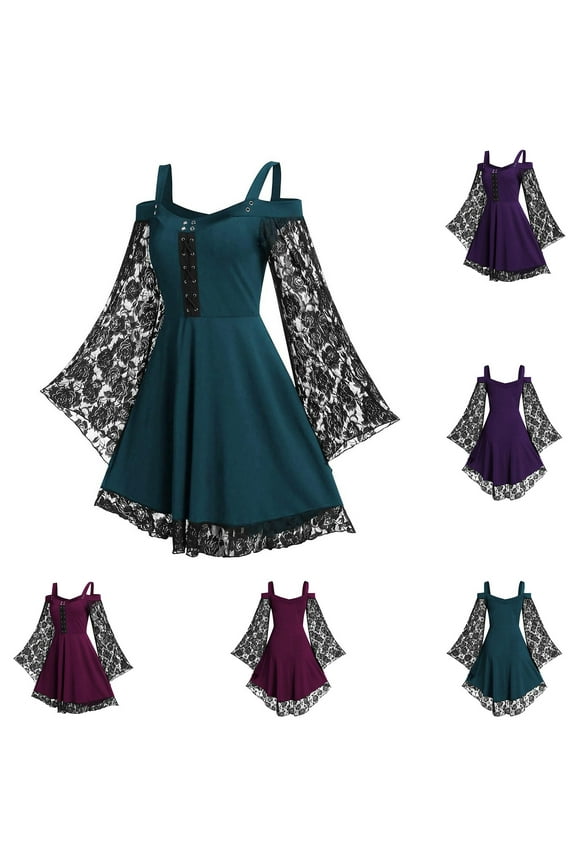 New Cocktail Dresses for Women Gothic Vintage Dress Plus Size Mesh Lace Long Sleeves Dresses Women Formal Dresses Navy L