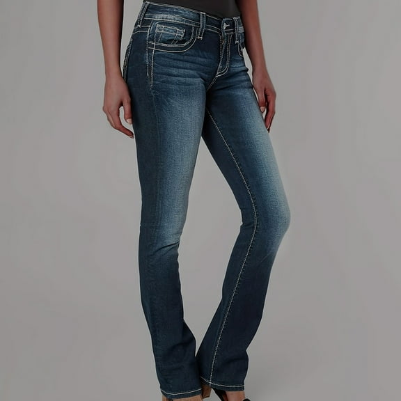 Jacenvly New Denim Pants for Women Long Pants Loose Solid Comfort Waist Straight Leg Jeans for Women Mid Waist Soft Easy Care Comfort Waist Pocket Blue M