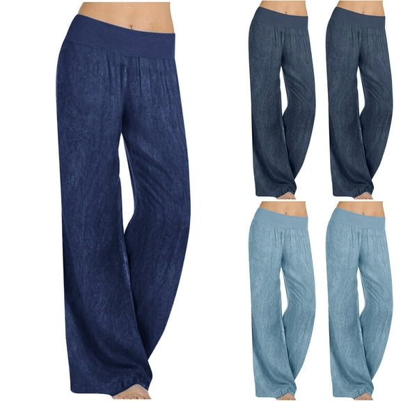 Jacenvly New Denim Pants for Women Long Pants Loose Solid Expandable Waist Wide Leg Jeans for Women Mid Waist Comfort Fit Expandable Waist Light Blue M
