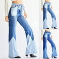 thumbnail image 1 of Jacenvly New Denim Pants for Women Long Pants Trendy Color Block Elastic Waisted Flare Jeans Mid Waist Breathable Elastic Waisted Pocket Tie Front Light Blue L, 1 of 6