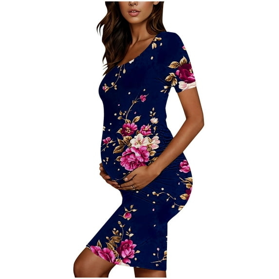 Jacenvly New Dresses for Pregnant Women'S Maternity Nursing Dress for Breastfeeding Print Short Sleeve Pregnancy Dresses Pregnant Clothes Woman Multicolor M