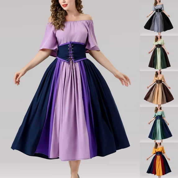 Jacenvly New Evening Dresses for Women Medieval Renaissance Short Sleeved Dress Womens Casual Dresses Orange Xxl