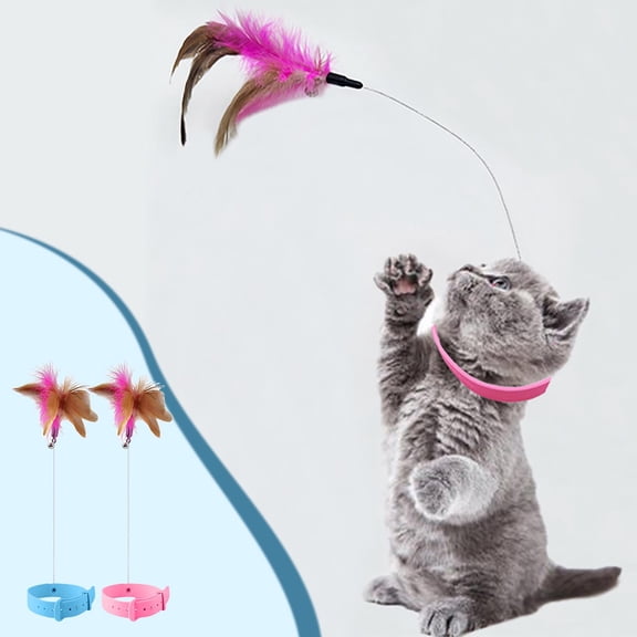 Jacenvly New Fathers Day Gifts Interactive Funny Cats Toys,Automatic Cats Teasing Stick Toy Cats Neck Collar Feather Collar Cats Teasing Toy Cat Litter Mat