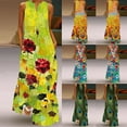 thumbnail image 1 of Jacenvly New Formal Dresses for Women Casual Long Dress with Striped Floral Print Sleeveless Maxi Dress Quick Drying Trendy Beach Dresses for Women 2024 Vacation Gold, 1 of 10