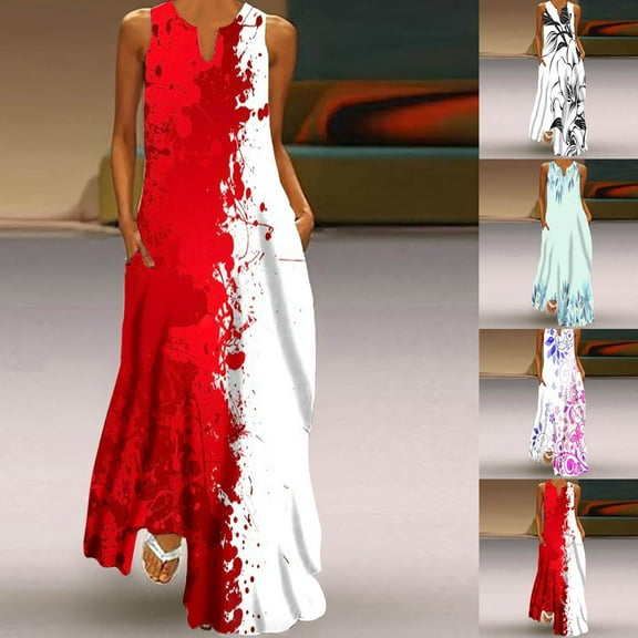 Jacenvly New Formal Dresses for Women Casual Loose Printed Tank Dress Beach V-Neck Pocket Sundress Sleeveless Dresses Quick Drying Trendy Beach Dresses for Women 2024 Vacation Blue