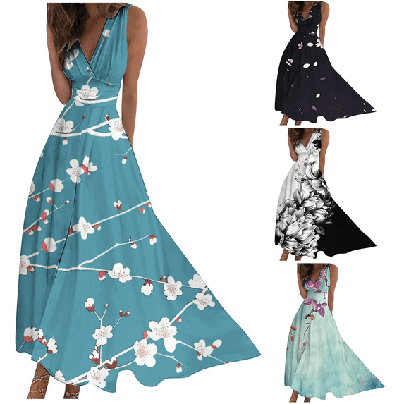 Jacenvly New Formal Dresses for Women Spring/Summer Sleeveless Color V-Neck Wrapped Chest Dress Long Dress Quick Drying Trendy Beach Dresses for Women 2024 Vacation Black