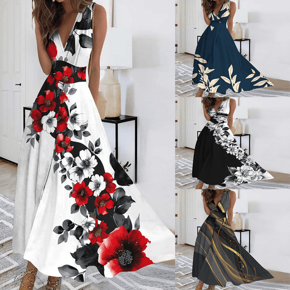 Jacenvly New Formal Dresses for Women Spring/Summer Sleeveless Color V-Neck Wrapped Chest Dress Long Dress Quick Drying Trendy Beach Dresses for Women 2024 Vacation Navy