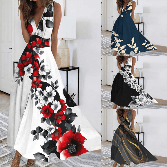 Jacenvly New Formal Dresses for Women Spring/Summer Sleeveless Color V-Neck Wrapped Chest Dress Long Dress Quick Drying Trendy Beach Dresses for Women 2024 Vacation Black