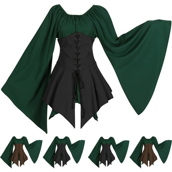 Jacenvly New Guest Dress for the Wedding Halloween Women S Gothic Retro Long Sleeve Corset Dress New Arrivals Dresses Coffee M