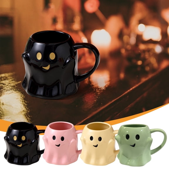 Jacenvly New Halloween Decorations Indoor 14Oz Halloween Ghost Mug Cute Ceramic Ghost Coffee Mug Adorable Ghost Decoration Spooky Ghost Ghostface Mug Coffee Cup For Adults Kids Women Fall Decor