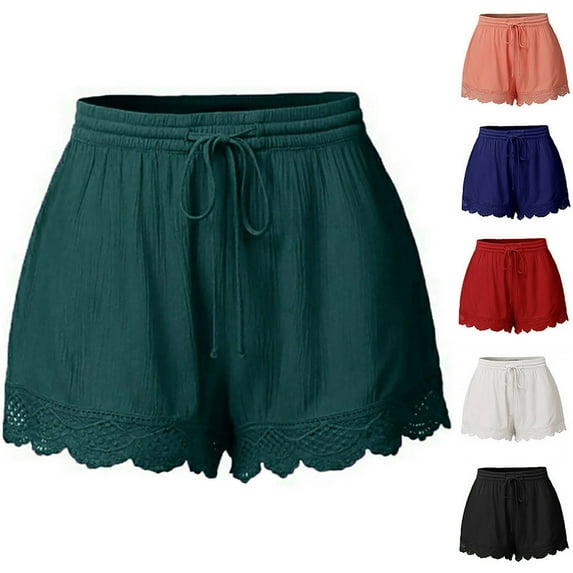Jacenvly New Home Shorts Women Fashion Women Lace Plus Size Rope Tie Shorts Yoga Sport Pants Leggings Trousers Breathable Elastic High Waistcasual Swim Shorts for Women Red