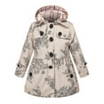 thumbnail image 1 of Jacenvly New Jackets for Kids On Fashion Girls' Winter British Trench Coat with Detachable Hat Thickened Floral Print and Cotton Jacket 5-6 Years Khaki2, 1 of 2