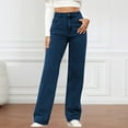 thumbnail image 1 of Jacenvly New Jeans for Women Plus Size Long Pants Fashion Solid Comfort Waist Straight Leg Jeans for Women High Waist Soft Easy Care Comfort Waist Pocket Dark Blue XXL, 1 of 6