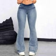 thumbnail image 1 of Jacenvly New Jeans for Women Plus Size Long Pants Trendy Solid Elastic Waisted Flare Jeans High Waist Stretch Fabric Elastic Waisted Plus Size Jeans Blue L, 1 of 8