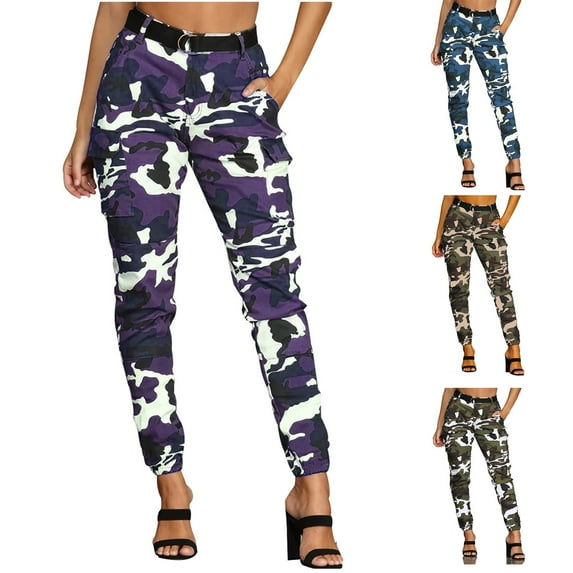 Jacenvly New Joggers for Women Plus Size Casual Women's High Waist Slim Fit Jogger Cargo Camo Pants for Women with Pocket Womens Cargo Pants Yellow