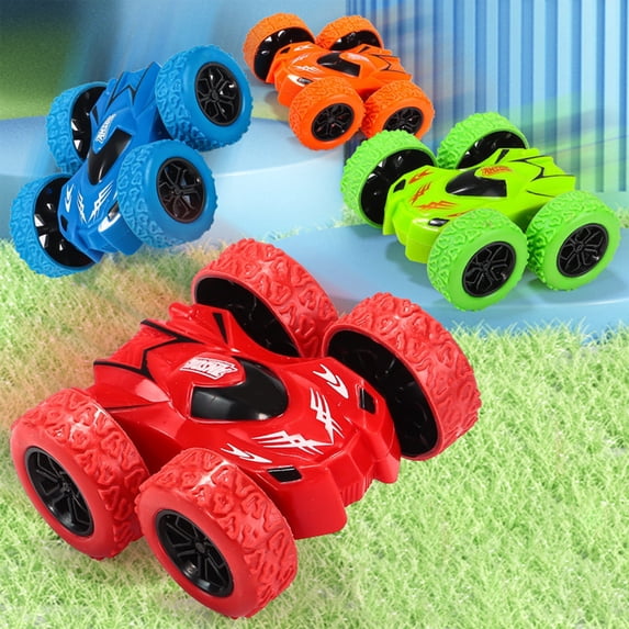 Jacenvly New Kids Toys 4PC Double Sided Friction Power Car Flip Shock Withstand Sluggishness Car Birthday Gift Suitable for Boys Girls and Children Aged 3 and Above Toys for Ages 5-7