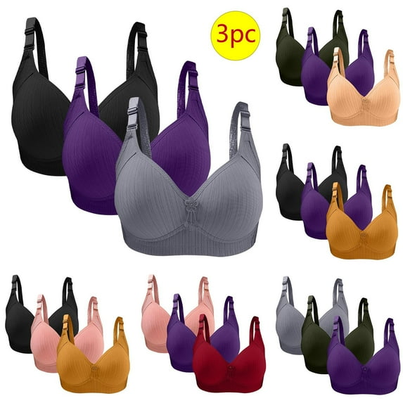 Jacenvly New Ladies Bras 3Pc Woman's Large Size Solid Color Without Steel Ring Gathering Comfortable Bras Daily Bra Lightweight Woman Bras on Sale No Wire