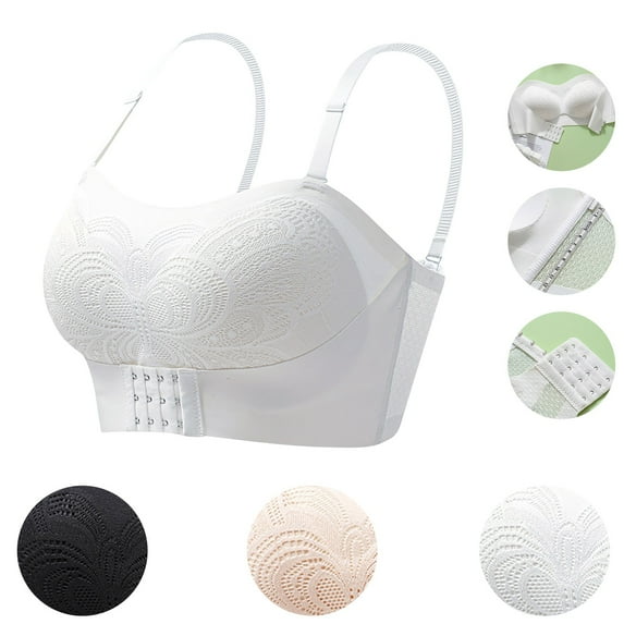 Jacenvly New Ladies Bras Women Strapless Steel Ring Front Buckle No Marks off the Shoulder Strap Detachable Shoulder Strap Slip Large Size Beautiful Back Bra Sports Underwear Breathable