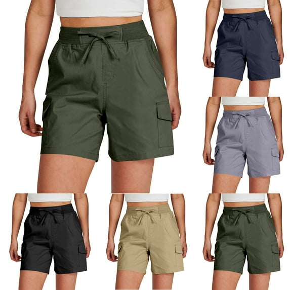 Jacenvly New Ladies Casual Shorts Summer Women'S Solid Color Fashionable and Comfortable Workwear Wide Leg Shorts Lightweight Elastic High Waisttrendy Sports Shorts Women Pockets Army Green