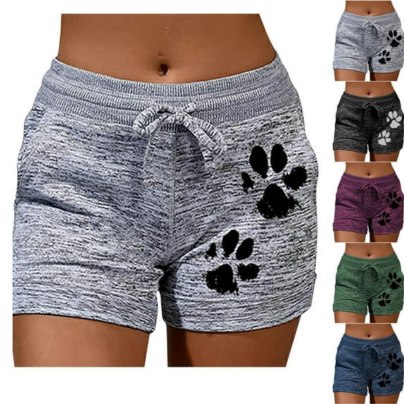 Jacenvly New Ladies Casual Shorts Womens Shorts Drawstring Elastic Waist Summer Shorts Comfy Pocketed Solid Pants Comfort Fit High Waist Womens Shorts Athletic Works Gray