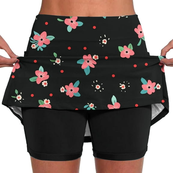 Jacenvly New Ladies Summer Skorts Leisure Women's Color Mid-Waist Skirt Pants Sports Shorts Bottoming Skirt Pants Breathable Skorts for Woman Multicolor