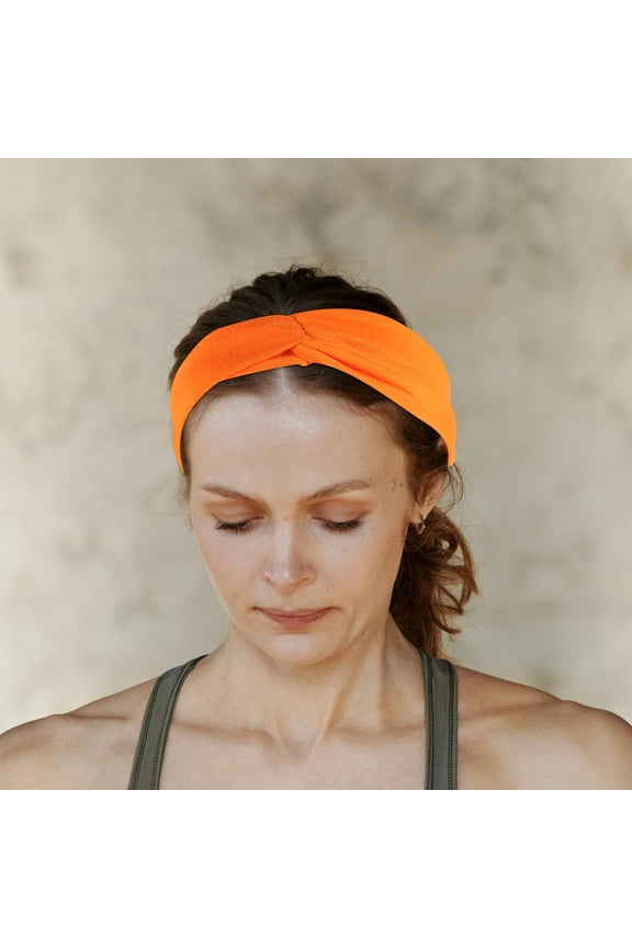 WEUVEB Vintage Elastic Turban Headband for Women, Orange Hair Wrap, Comfortable Stretchy Hair Accessory, 1 Piece