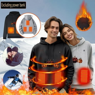Jacenvly New Long Puffer Heated Jackets for Women Unisex Heated Hoodie USB Rechargeable Thermal Sweatshirt Washable Hooded Printing Sweatshirt for Men and Women Black Xxl