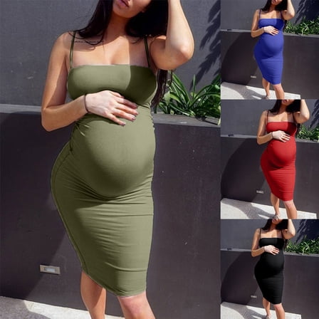 Jacenvly New Maternity Clothes for Women Women'S Maternity Sleeveless Tank Dresses Side Ruching Bodycon Dress for Daily Wearing Or Baby Shower Summer Dresses for Maternity Blue Xl