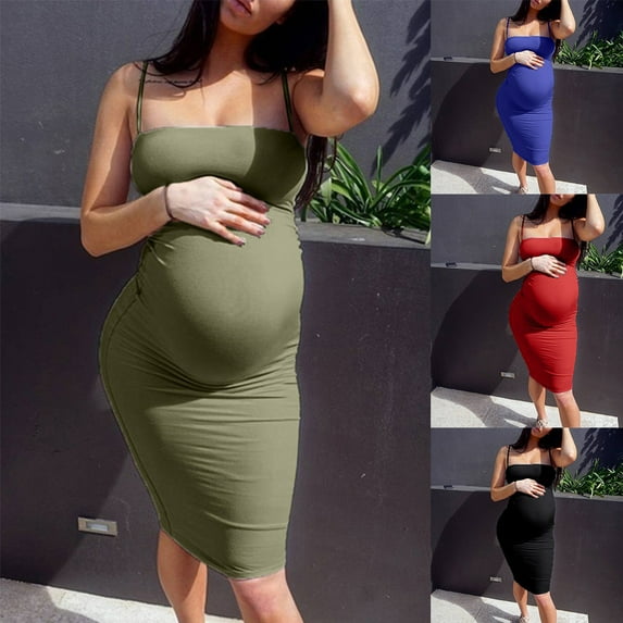 Jacenvly New Maternity Clothes for Women Women'S Maternity Sleeveless Tank Dresses Side Ruching Bodycon Dress for Daily Wearing Or Baby Shower Summer Dresses for Maternity Blue Xl