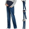 thumbnail image 1 of Jacenvly New Maternity Pants Jeans Long Pants Casual Solid Elastic Waisted Straight Leg Jeans for Women Mid Waist Comfort Fit Elastic Waisted Pocket Light Blue L, 1 of 8