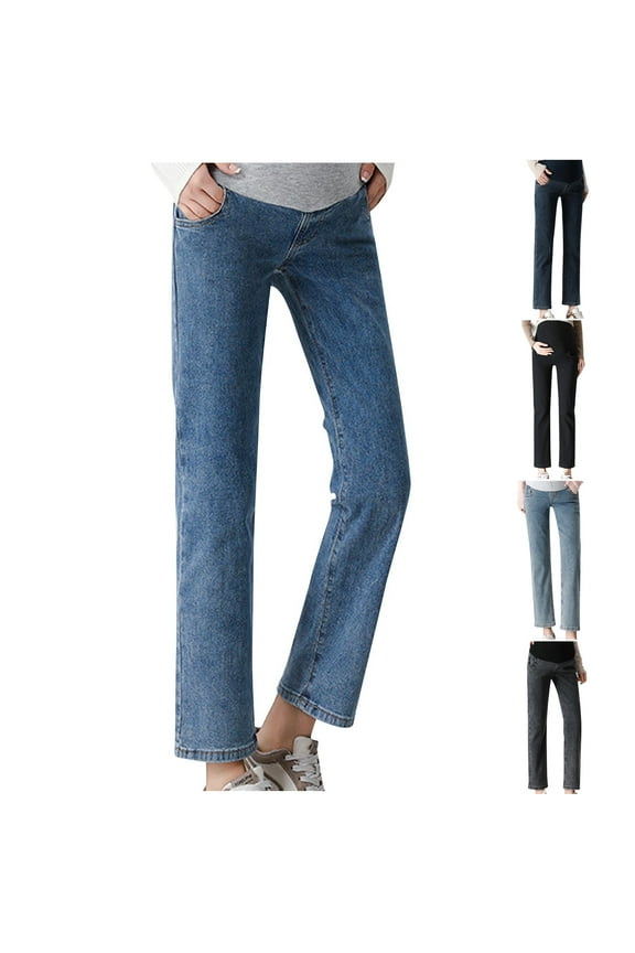 New Maternity Pants Jeans Long Pants Casual Solid Elastic Waisted Straight Leg Jeans for Women Mid Waist Stretch Fabric Elastic Waisted Pocket Black XXL