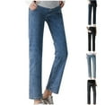 thumbnail image 1 of Jacenvly New Maternity Pants Plus Size Long Pants Casual Solid Elastic Waisted Straight Leg Jeans for Women Mid Waist Breathable Elastic Waisted Pocket Navy XL, 1 of 4