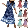 thumbnail image 1 of Jacenvly New Maxi Dresses for Women 2024 Women'S Summer Bohemian V-Neck Lace up Fashion Printed Lantern Sleeves High Waist Large Hem Dress Satiny Soft Casual Flowy Dresses for Women Light Blue, 1 of 6