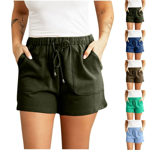 Jacenvly New Pants for Women Fashion Solid Color Plus Size Rope Tie Shorts Yoga Sport Shorts Comfort Fit Elastic High Waistleisure Workout Shorts for Women Brown