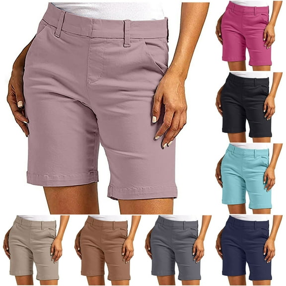 Jacenvly New Pants for Women Fashion Women'S Summer Casual Twill Solid Color Shorts with Pocket Breathable Elastic High Waistloose Athletic Shorts Women Khaki