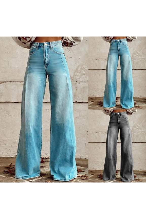 New Pants for Women Jeans Long Pants Casual Solid Comfort Waist Wide Leg Pants for Women High Waist Breathable Comfort Waist Pocket Dark Gray L