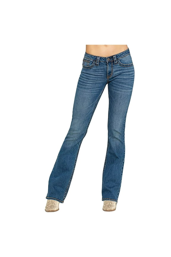 New Pants for Women Jeans Long Pants Fashion Solid Comfort Waist Straight Leg Jeans for Women High Waist Skin-Friendly Comfort Waist Pocket Blue L