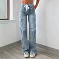 thumbnail image 1 of Jacenvly New Pants for Women Jeans Long Pants Fashion Solid Elastic Waisted Cargo Pants for Women High Waist Soft Easy Care Elastic Waisted Pocket Tie Front Blue S, 1 of 8