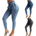 thumbnail image 1 of Jacenvly New Pants for Women Jeans Long Pants Fashion Solid Elastic Waisted Skinny Jeans for Women High Waist Comfort Fit Elastic Waisted Pocket Tie Front Dark Blue XXXXL, 1 of 6