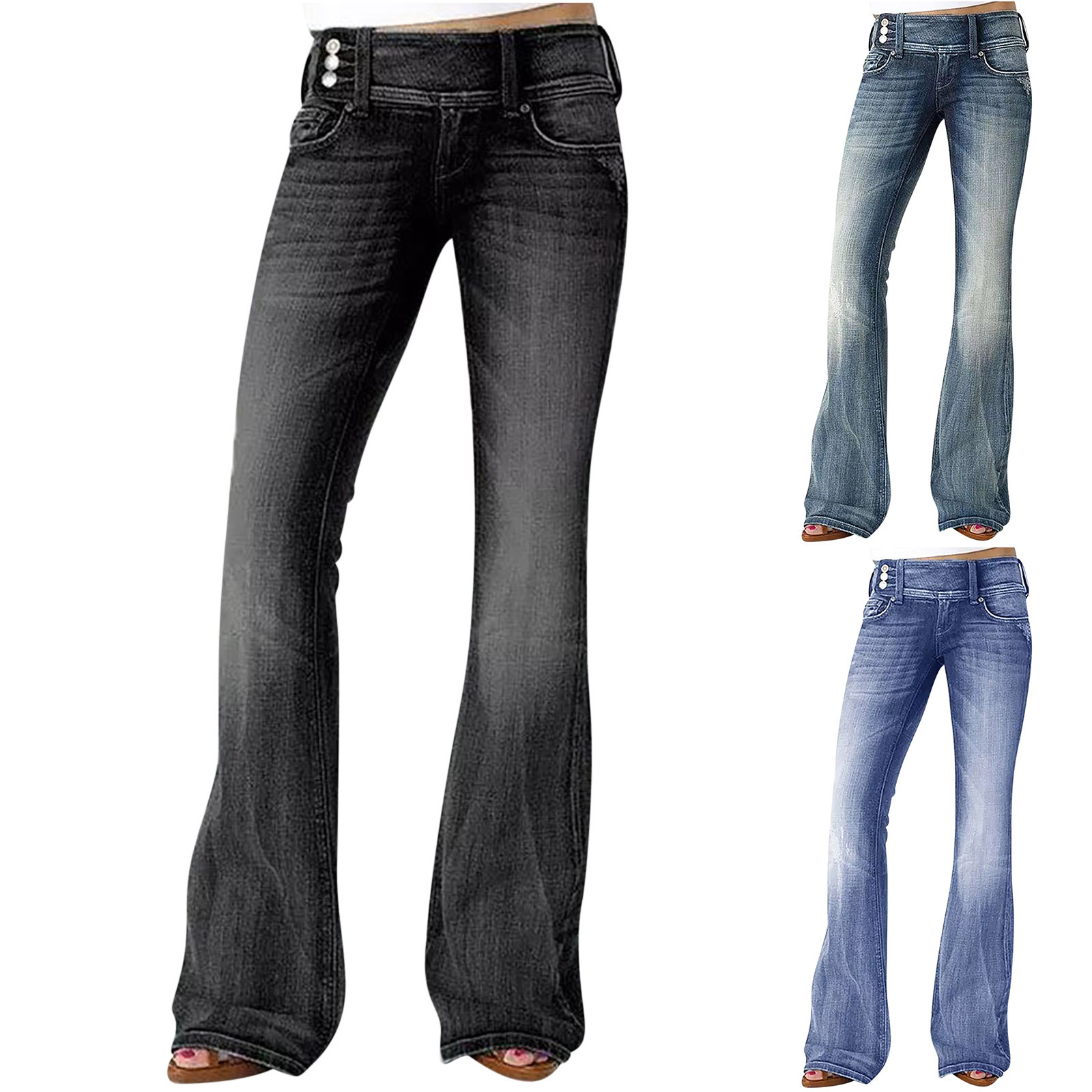 Jacenvly New Pants for Women Jeans Long Pants Trendy Solid Elastic Waisted Wide Leg Pants for Women High Waist Breathable Elastic Waisted Pocket Button Front Black XXXL