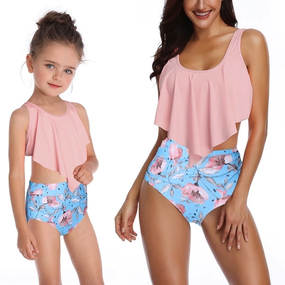 Jacenvly New Parent-Child Swimsuit Clearance Soft Cozy Plus Size Swimwear Trendy Swimwear Parent-Child Outfitmother Daughter Swimsuit Set Children'S and Girls Split Swimsuit Set Pink