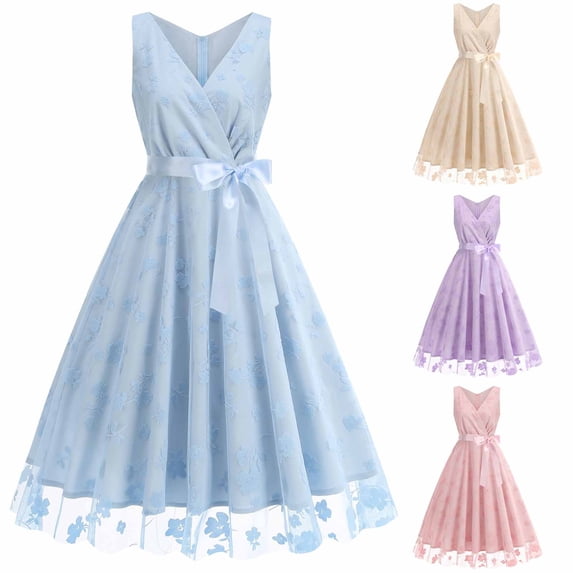 Jacenvly New Party Dresses for Women European and Round Neck Lace Sleeveless Cocktail Halloween Dress Evening Gown Womens Plus Size Dresses Purple M