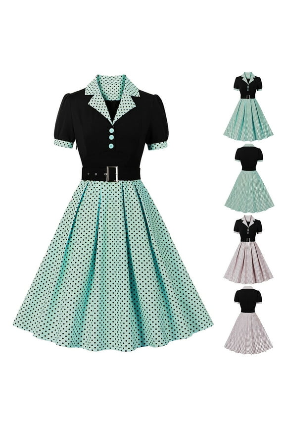 New Party Dresses for Women Retro Court Style Mid Length Dress Womens Plus Size Dresses Pink S