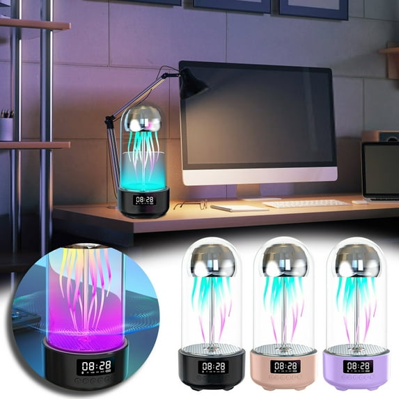 Jacenvly New Portable Bluetooth Speaker Luminous Jellyfish Wireless Bluetooth Speaker Colorful Vibe Breathing Light Outdoor Sound Night Light Gray