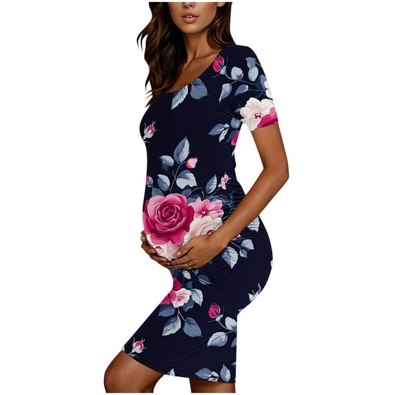 Jacenvly New Pregnant Clothes s Women'S Maternity Nursing Dress for Breastfeeding Print Short Sleeve Pregnancy Dresses Pregnant Clothes Woman Multicolor M