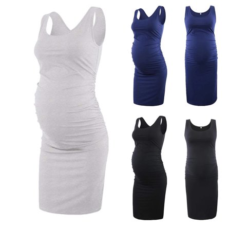 Jacenvly New Pregnant Women Dress Women'S Maternity Sleeveless Tank Dresses Side Ruching Bodycon Dress for Daily Wearing Or Baby Shower Maternity Dress Plus Size Black M